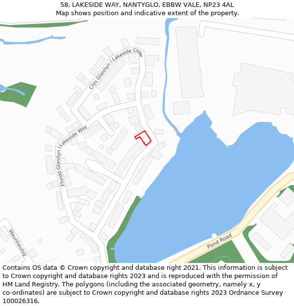 58, LAKESIDE WAY, NANTYGLO, EBBW VALE, NP23 4AL: Location map and indicative extent of plot