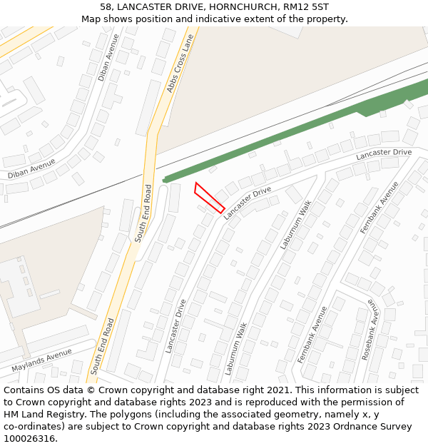 58, LANCASTER DRIVE, HORNCHURCH, RM12 5ST: Location map and indicative extent of plot