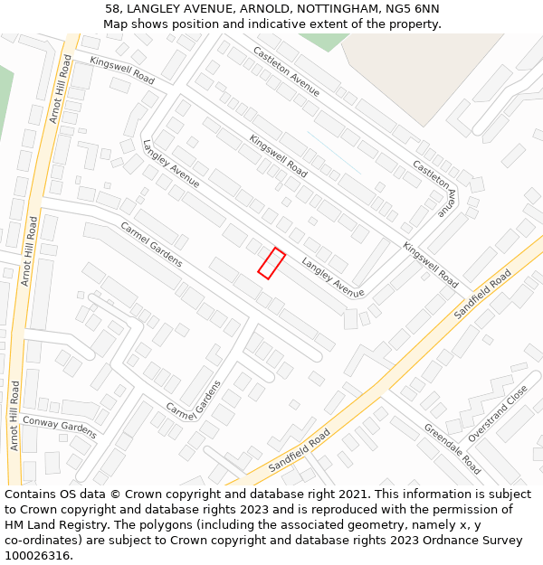 58, LANGLEY AVENUE, ARNOLD, NOTTINGHAM, NG5 6NN: Location map and indicative extent of plot