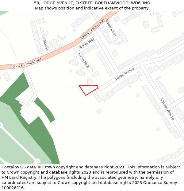 58, LODGE AVENUE, ELSTREE, BOREHAMWOOD, WD6 3ND: Location map and indicative extent of plot