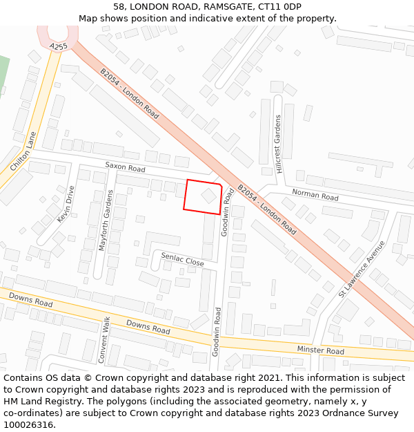 58, LONDON ROAD, RAMSGATE, CT11 0DP: Location map and indicative extent of plot