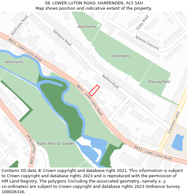 58, LOWER LUTON ROAD, HARPENDEN, AL5 5AH: Location map and indicative extent of plot