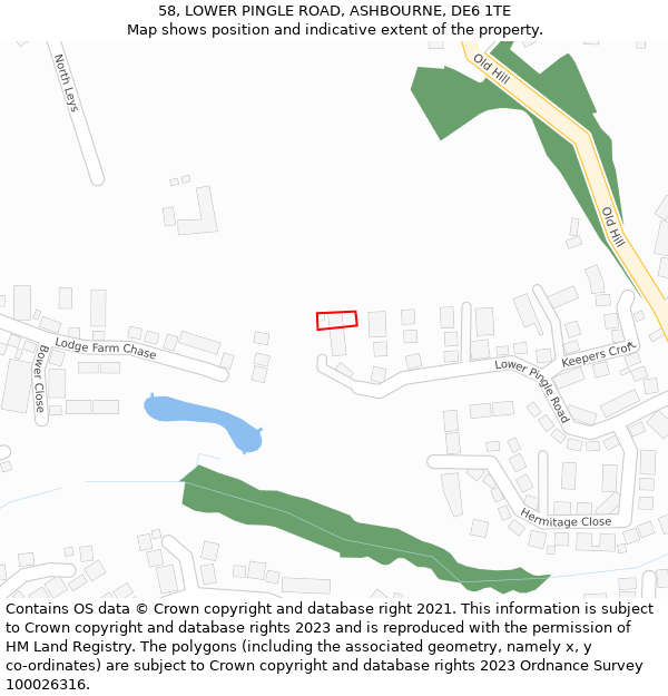 58, LOWER PINGLE ROAD, ASHBOURNE, DE6 1TE: Location map and indicative extent of plot