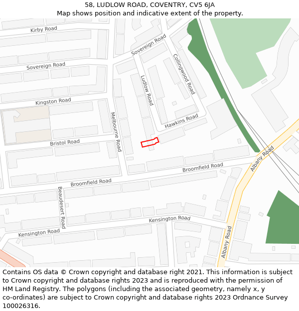 58, LUDLOW ROAD, COVENTRY, CV5 6JA: Location map and indicative extent of plot