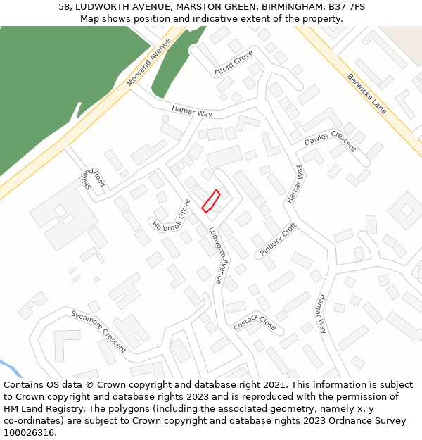 58, LUDWORTH AVENUE, MARSTON GREEN, BIRMINGHAM, B37 7FS: Location map and indicative extent of plot