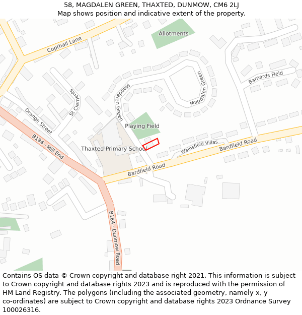 58, MAGDALEN GREEN, THAXTED, DUNMOW, CM6 2LJ: Location map and indicative extent of plot