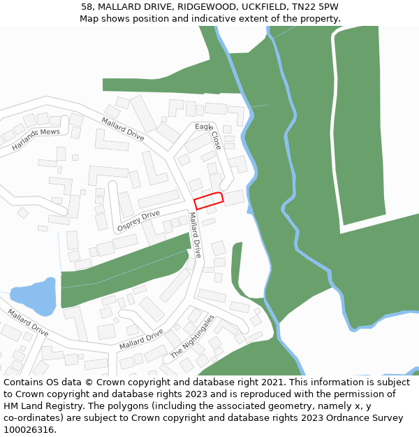 58, MALLARD DRIVE, RIDGEWOOD, UCKFIELD, TN22 5PW: Location map and indicative extent of plot