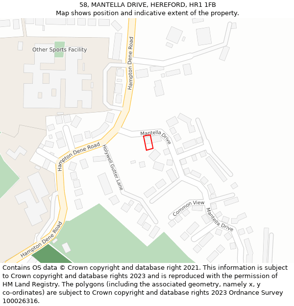 58, MANTELLA DRIVE, HEREFORD, HR1 1FB: Location map and indicative extent of plot