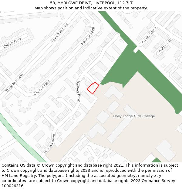 58, MARLOWE DRIVE, LIVERPOOL, L12 7LT: Location map and indicative extent of plot