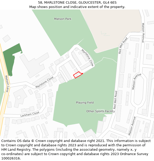 58, MARLSTONE CLOSE, GLOUCESTER, GL4 6ES: Location map and indicative extent of plot