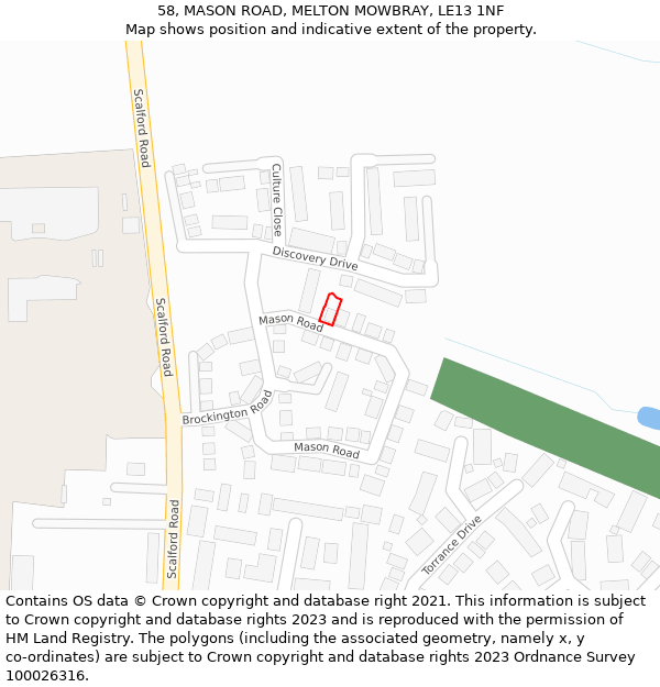 58, MASON ROAD, MELTON MOWBRAY, LE13 1NF: Location map and indicative extent of plot