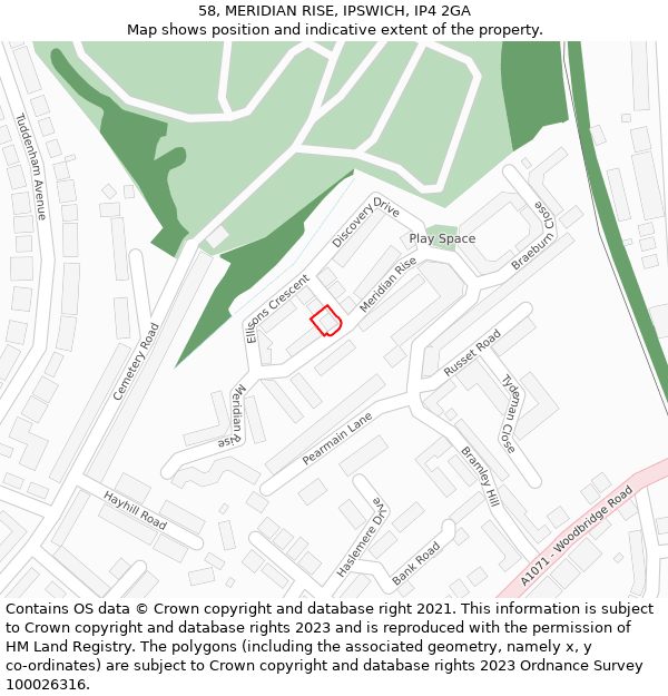 58, MERIDIAN RISE, IPSWICH, IP4 2GA: Location map and indicative extent of plot