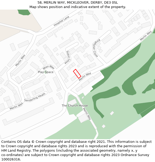 58, MERLIN WAY, MICKLEOVER, DERBY, DE3 0SL: Location map and indicative extent of plot
