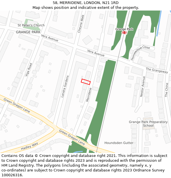 58, MERRIDENE, LONDON, N21 1RD: Location map and indicative extent of plot