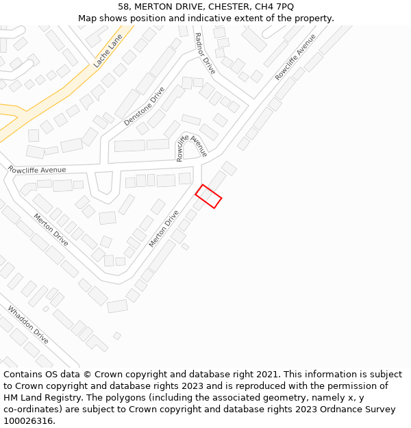 58, MERTON DRIVE, CHESTER, CH4 7PQ: Location map and indicative extent of plot