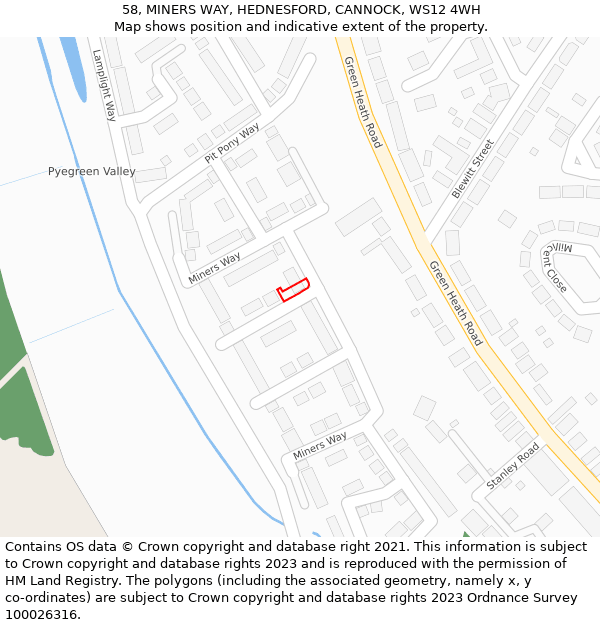 58, MINERS WAY, HEDNESFORD, CANNOCK, WS12 4WH: Location map and indicative extent of plot