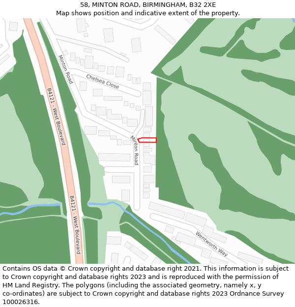 58, MINTON ROAD, BIRMINGHAM, B32 2XE: Location map and indicative extent of plot