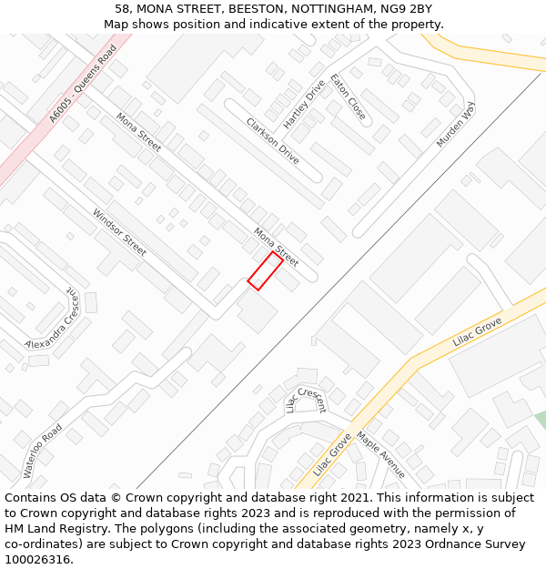 58, MONA STREET, BEESTON, NOTTINGHAM, NG9 2BY: Location map and indicative extent of plot