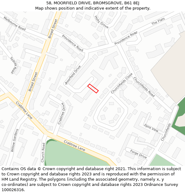 58, MOORFIELD DRIVE, BROMSGROVE, B61 8EJ: Location map and indicative extent of plot