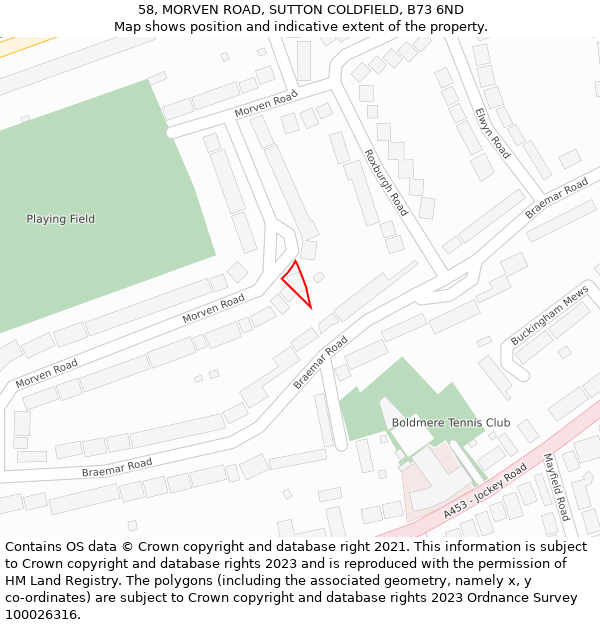 58, MORVEN ROAD, SUTTON COLDFIELD, B73 6ND: Location map and indicative extent of plot
