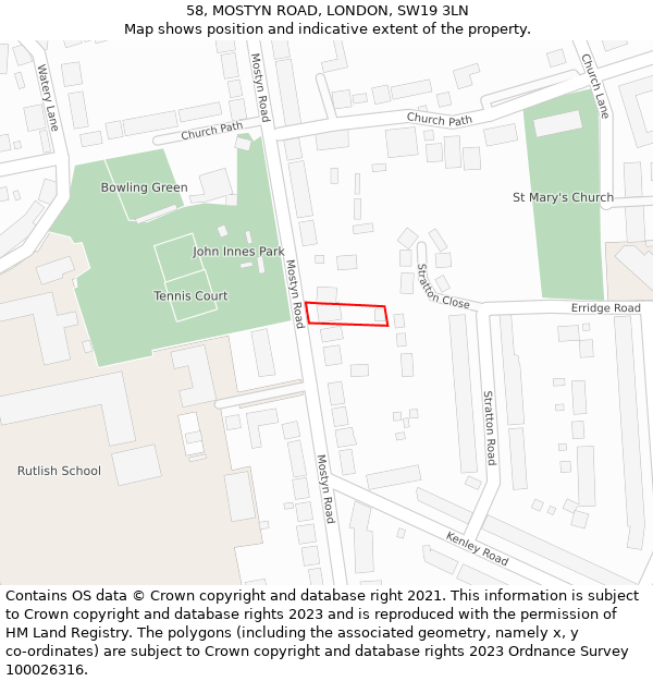 58, MOSTYN ROAD, LONDON, SW19 3LN: Location map and indicative extent of plot
