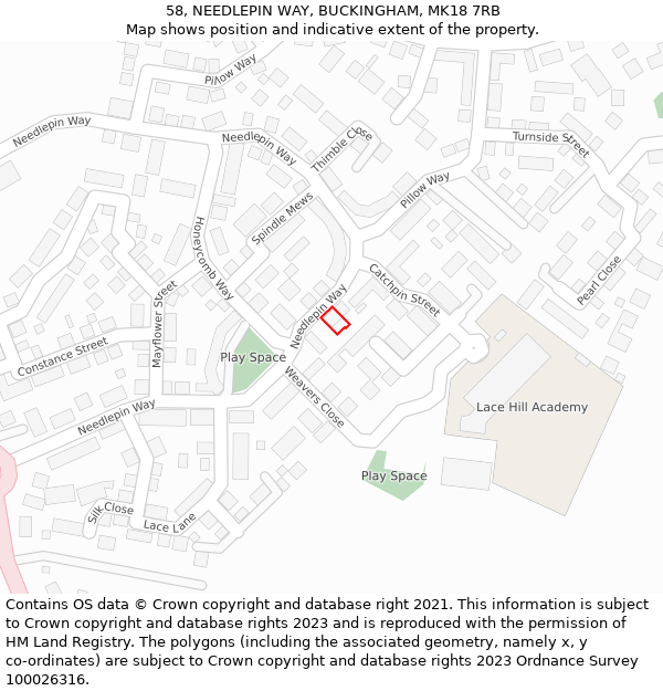 58, NEEDLEPIN WAY, BUCKINGHAM, MK18 7RB: Location map and indicative extent of plot