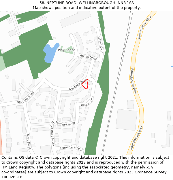 58, NEPTUNE ROAD, WELLINGBOROUGH, NN8 1SS: Location map and indicative extent of plot