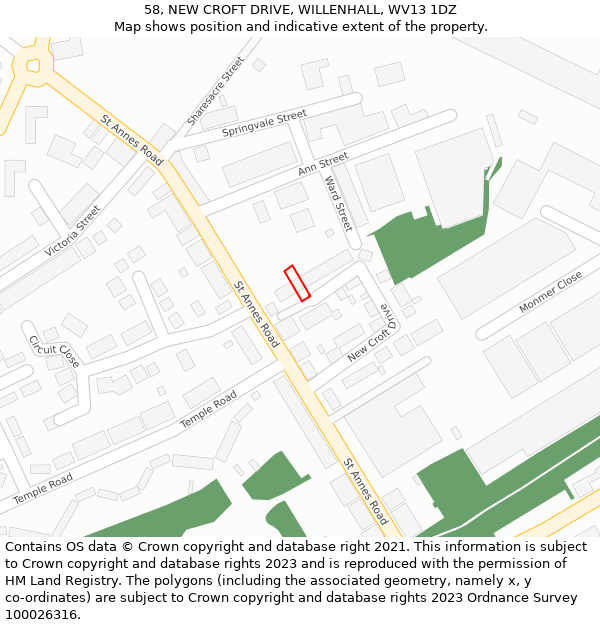 58, NEW CROFT DRIVE, WILLENHALL, WV13 1DZ: Location map and indicative extent of plot