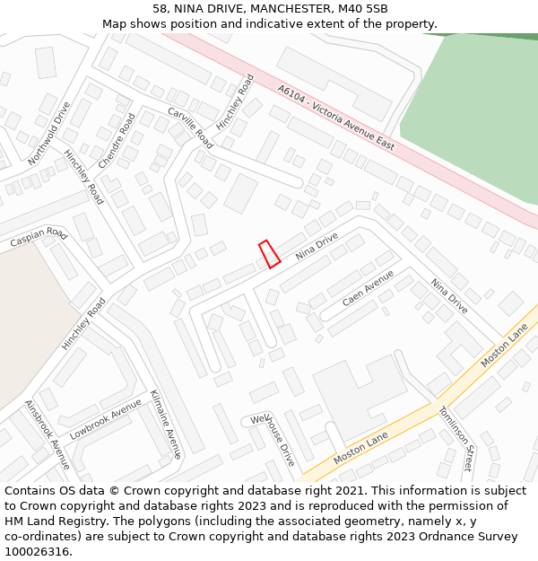 58, NINA DRIVE, MANCHESTER, M40 5SB: Location map and indicative extent of plot