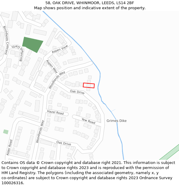 58, OAK DRIVE, WHINMOOR, LEEDS, LS14 2BF: Location map and indicative extent of plot