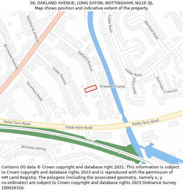 58, OAKLAND AVENUE, LONG EATON, NOTTINGHAM, NG10 3JL: Location map and indicative extent of plot