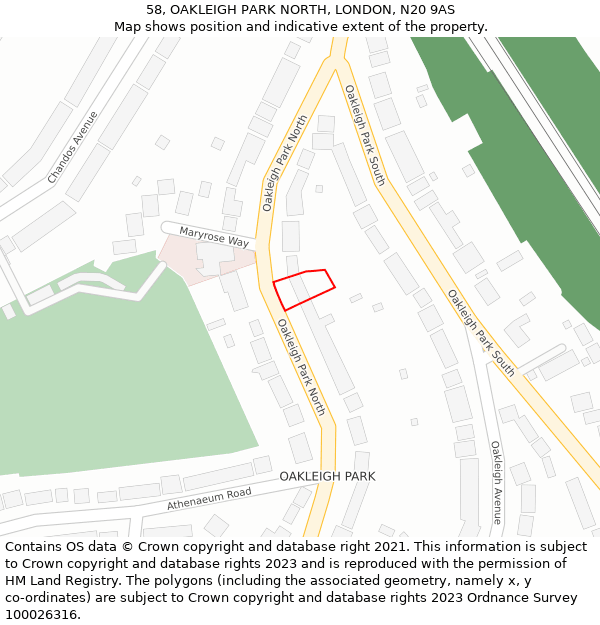 58, OAKLEIGH PARK NORTH, LONDON, N20 9AS: Location map and indicative extent of plot