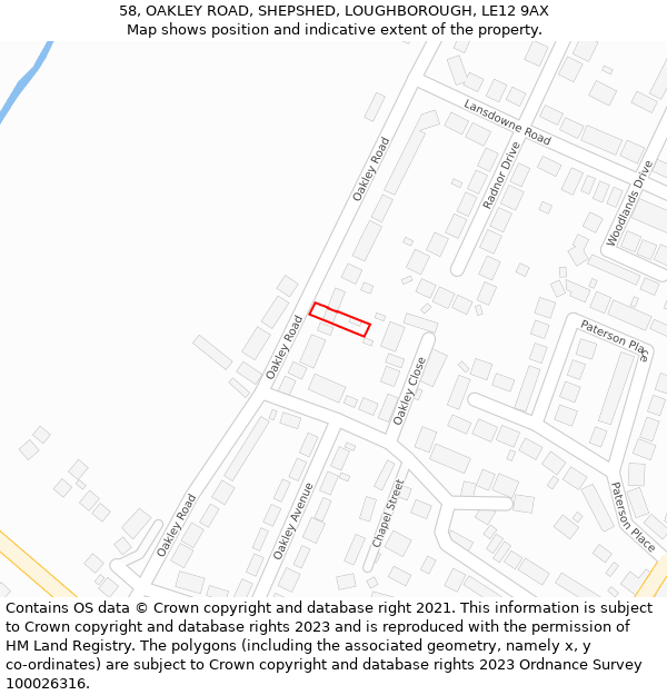 58, OAKLEY ROAD, SHEPSHED, LOUGHBOROUGH, LE12 9AX: Location map and indicative extent of plot