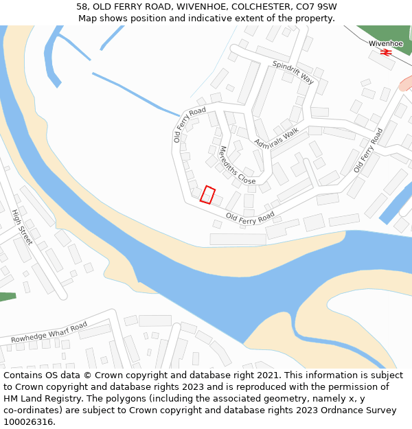 58, OLD FERRY ROAD, WIVENHOE, COLCHESTER, CO7 9SW: Location map and indicative extent of plot