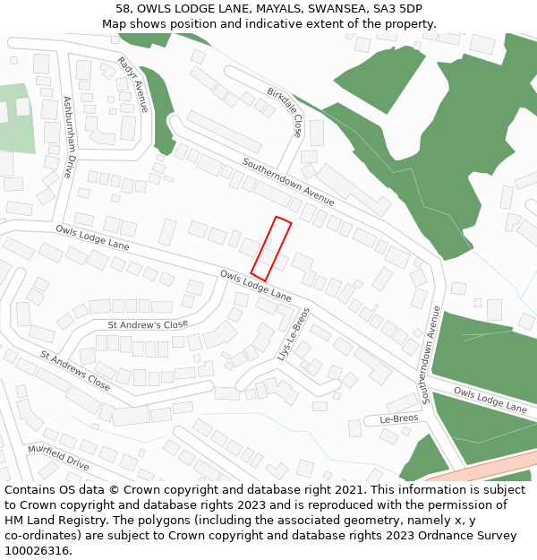 58, OWLS LODGE LANE, MAYALS, SWANSEA, SA3 5DP: Location map and indicative extent of plot