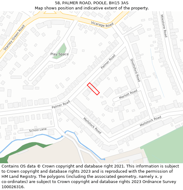 58, PALMER ROAD, POOLE, BH15 3AS: Location map and indicative extent of plot