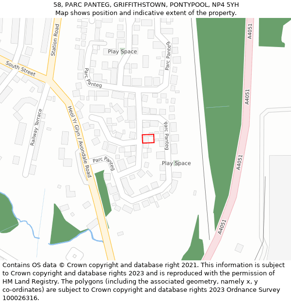 58, PARC PANTEG, GRIFFITHSTOWN, PONTYPOOL, NP4 5YH: Location map and indicative extent of plot