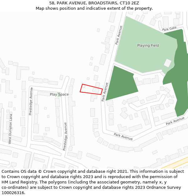 58, PARK AVENUE, BROADSTAIRS, CT10 2EZ: Location map and indicative extent of plot