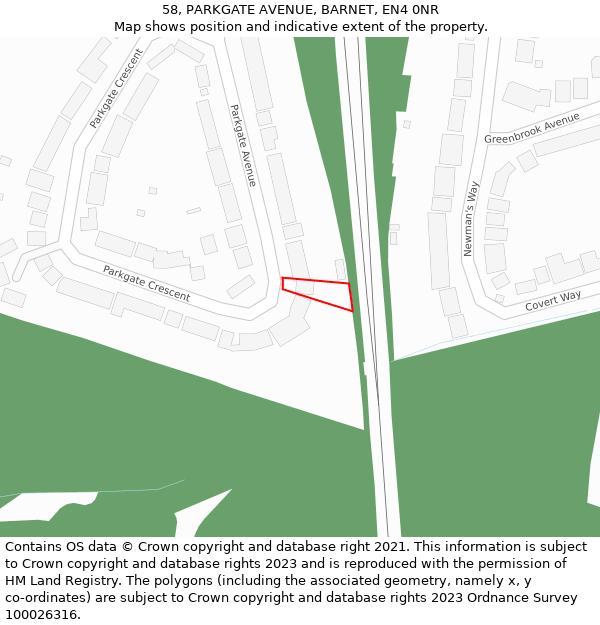 58, PARKGATE AVENUE, BARNET, EN4 0NR: Location map and indicative extent of plot