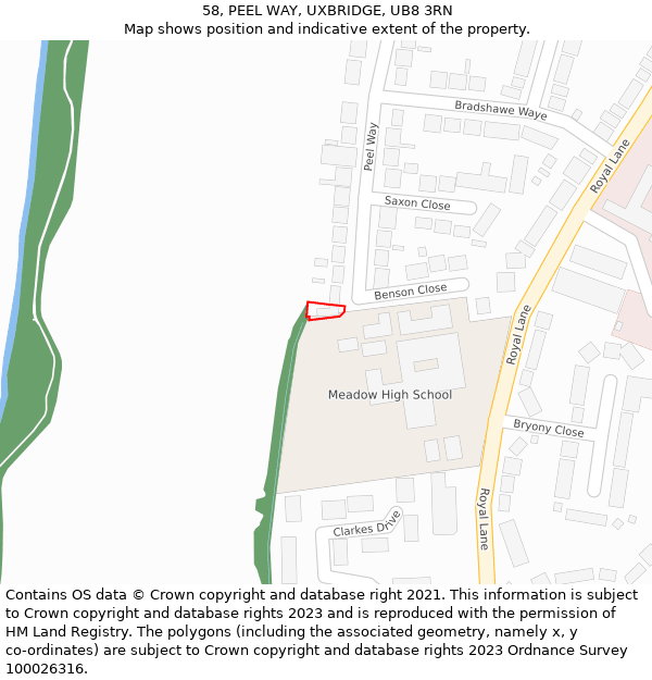 58, PEEL WAY, UXBRIDGE, UB8 3RN: Location map and indicative extent of plot