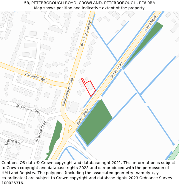 58, PETERBOROUGH ROAD, CROWLAND, PETERBOROUGH, PE6 0BA: Location map and indicative extent of plot