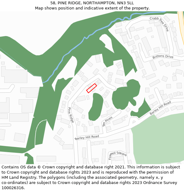 58, PINE RIDGE, NORTHAMPTON, NN3 5LL: Location map and indicative extent of plot