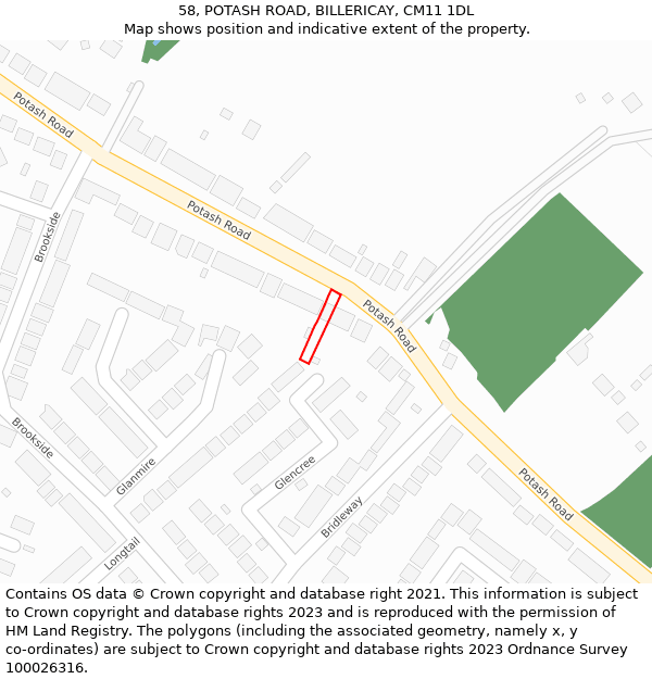58, POTASH ROAD, BILLERICAY, CM11 1DL: Location map and indicative extent of plot
