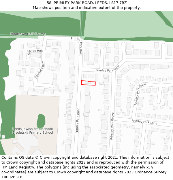 58, PRIMLEY PARK ROAD, LEEDS, LS17 7RZ: Location map and indicative extent of plot