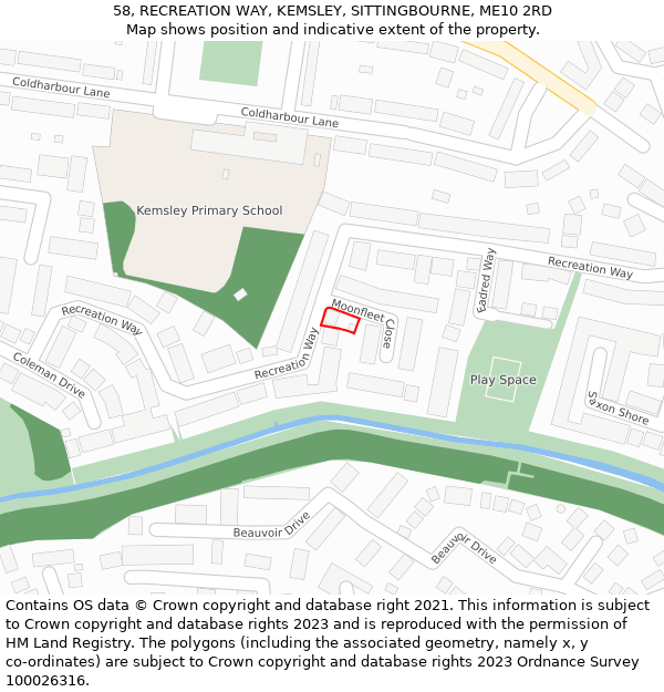 58, RECREATION WAY, KEMSLEY, SITTINGBOURNE, ME10 2RD: Location map and indicative extent of plot