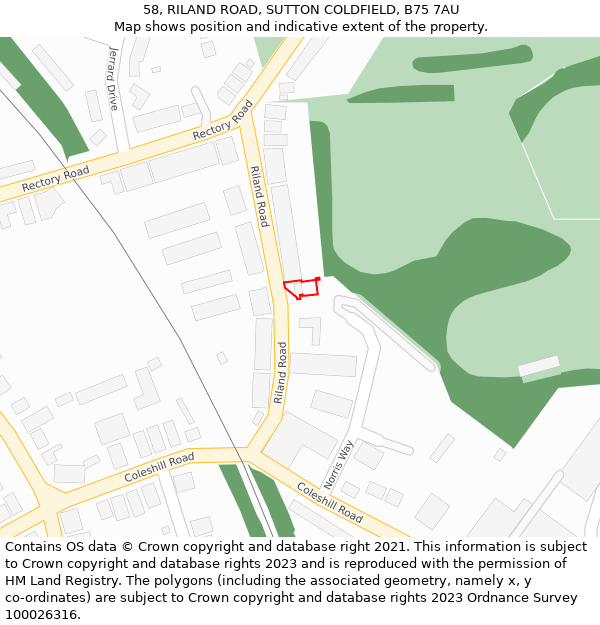 58, RILAND ROAD, SUTTON COLDFIELD, B75 7AU: Location map and indicative extent of plot