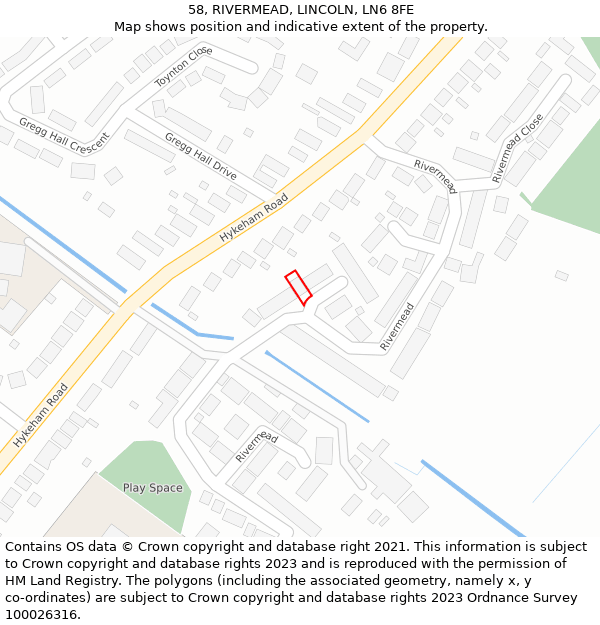 58, RIVERMEAD, LINCOLN, LN6 8FE: Location map and indicative extent of plot