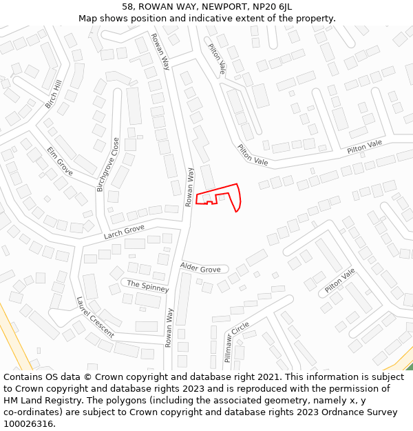 58, ROWAN WAY, NEWPORT, NP20 6JL: Location map and indicative extent of plot