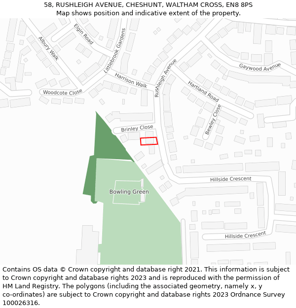 58, RUSHLEIGH AVENUE, CHESHUNT, WALTHAM CROSS, EN8 8PS: Location map and indicative extent of plot