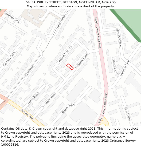 58, SALISBURY STREET, BEESTON, NOTTINGHAM, NG9 2EQ: Location map and indicative extent of plot